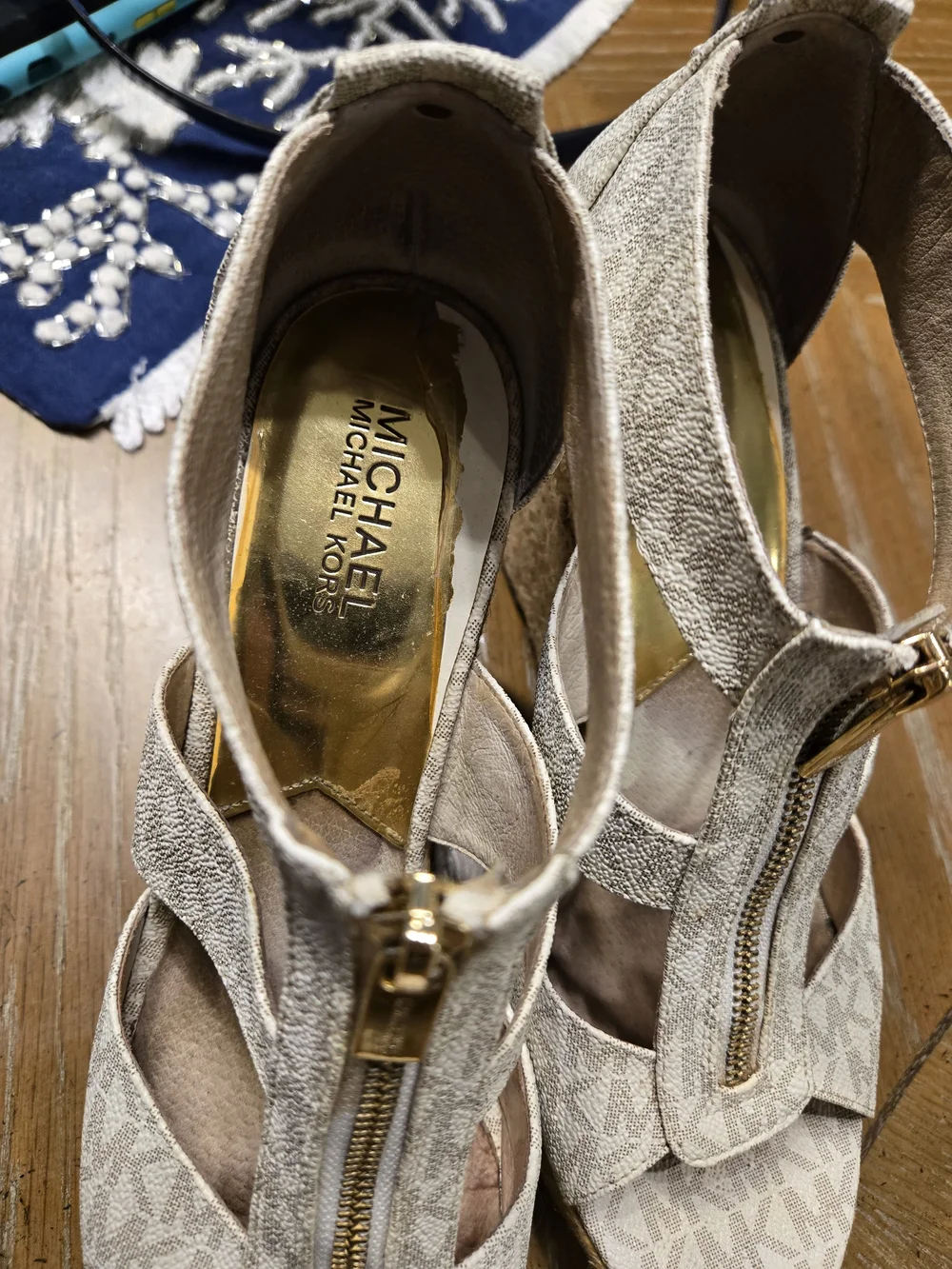 Michael Kors Beige Signature Espadrille Wedge Sandals 9.5